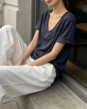 Vネックシアー Tシャツ 2color A1032