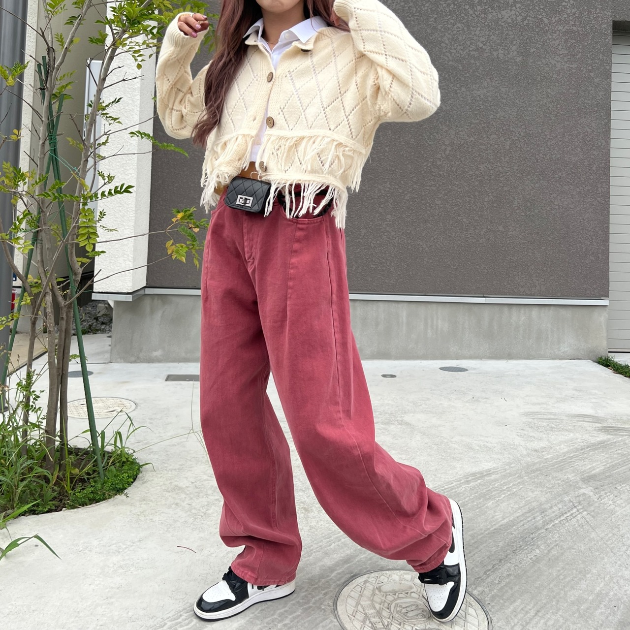 pigmentカラープレスデニムpt／ダルトーンレッド【unisex】