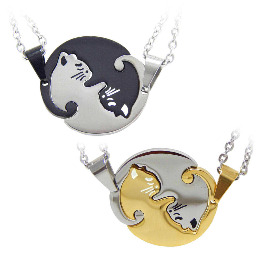 PN-2】❀太陰太極図風猫ペンダント❀ペアネックレス❀ステンレス2個セット❀stainless Necklace❀ Sirius