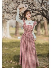 【0175】Shoulder Frill Check Long Sleeve Dress