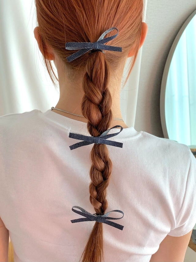 denim ribbon hair pin 3set【 3color 】 No.