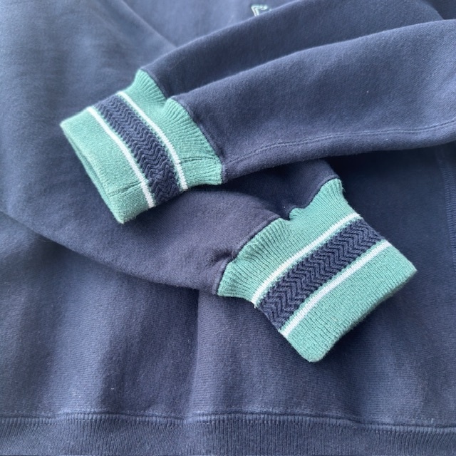 Champion リバースウィーブ スウェット 90s USA製 ネイビー グリーンリブボーダー 刺繍タグ ヴィンテージ古着 M 画像7