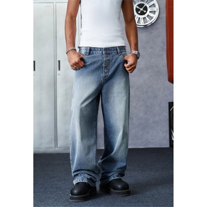 【DRIP6847】STKD Exposed Button Fly Washed Wide Straight Denim Pants