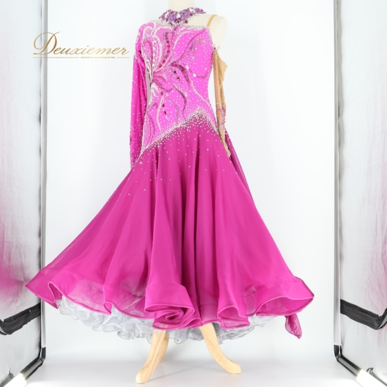 社交ダンス 衣装 タカダンス TAKADANCE スタンダードドレス ワンピース ドレス スタンダード フロート デモ 競技 ダンス パーティ 発表会 フリル レース ピンク系 パープル系 かわいい ゴージャス 競技用 ショーステージ用 オシャレ 豪華