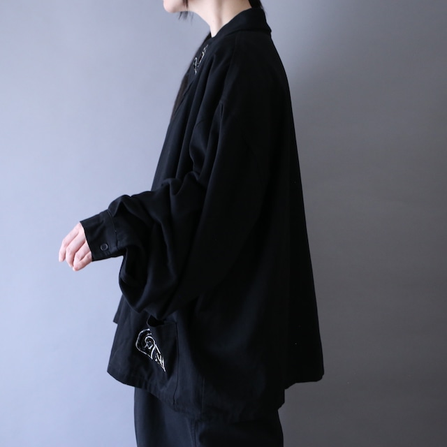 XXXXXX super wide over silhouette velours topping pattern shirt jacket