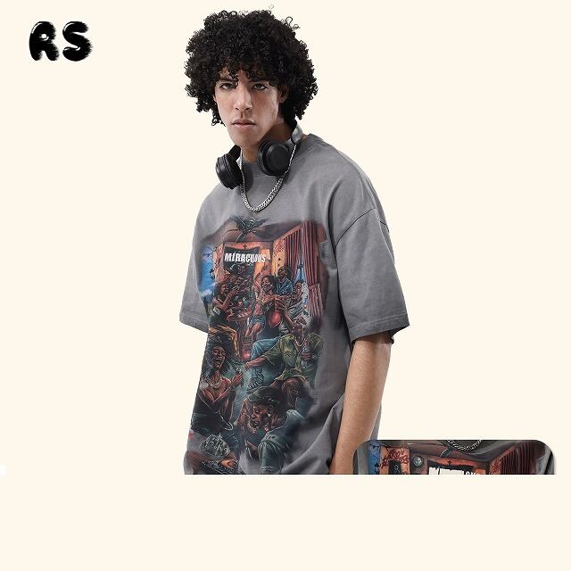 ヴィンテージ加工 グラフィック オーバーサイズ 半袖Tシャツ メンズ