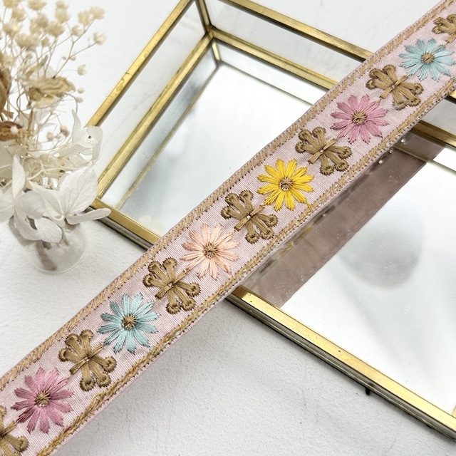 デイジークロス　NEWタイプ　[ミックスピンク]インド刺繍リボン　2774