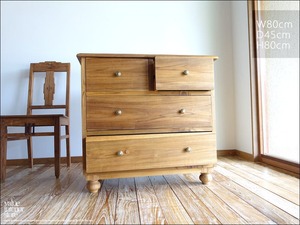 チークチェストR80N/オイル仕上げ タンス 収納家具 整理タンス 箪笥 チーク材 天然木 手作り ナチュラル 銘木 無垢材家具 真鍮金物