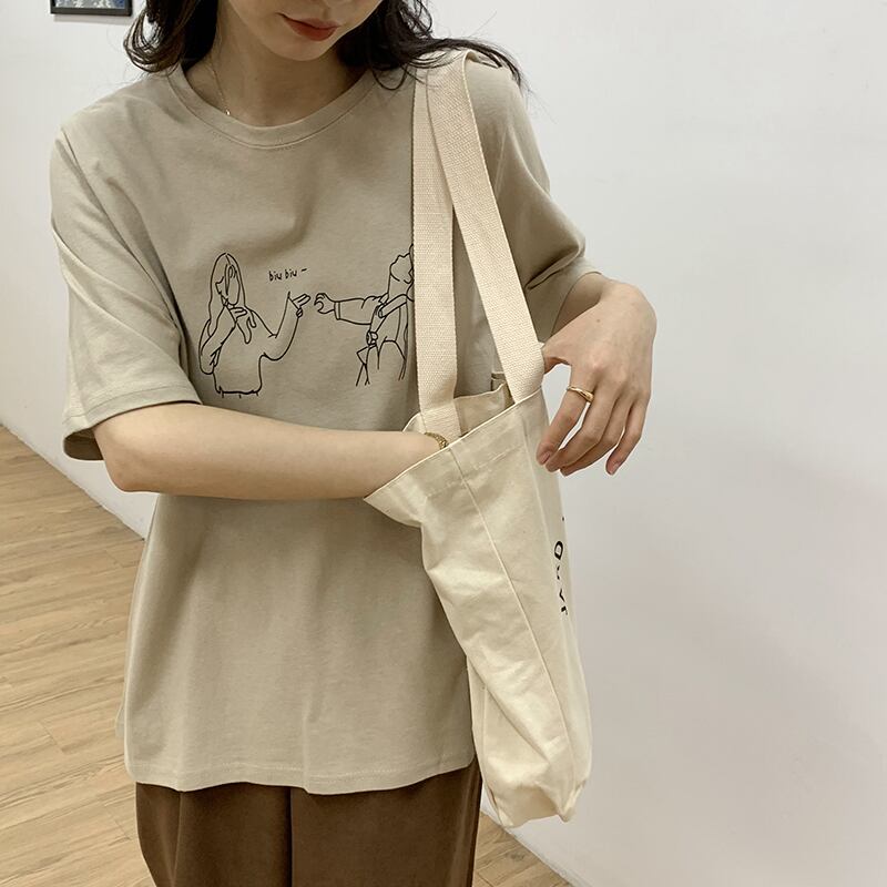 送料無料 お洒落イラスト シンプル 線画イラスト Tシャツ デザイン 可愛い トップス カジュアル Lamitte Deco トレンド 韓国ファッション ショップ Base店