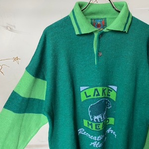 old 2tone color knit polo sweater made in Italy