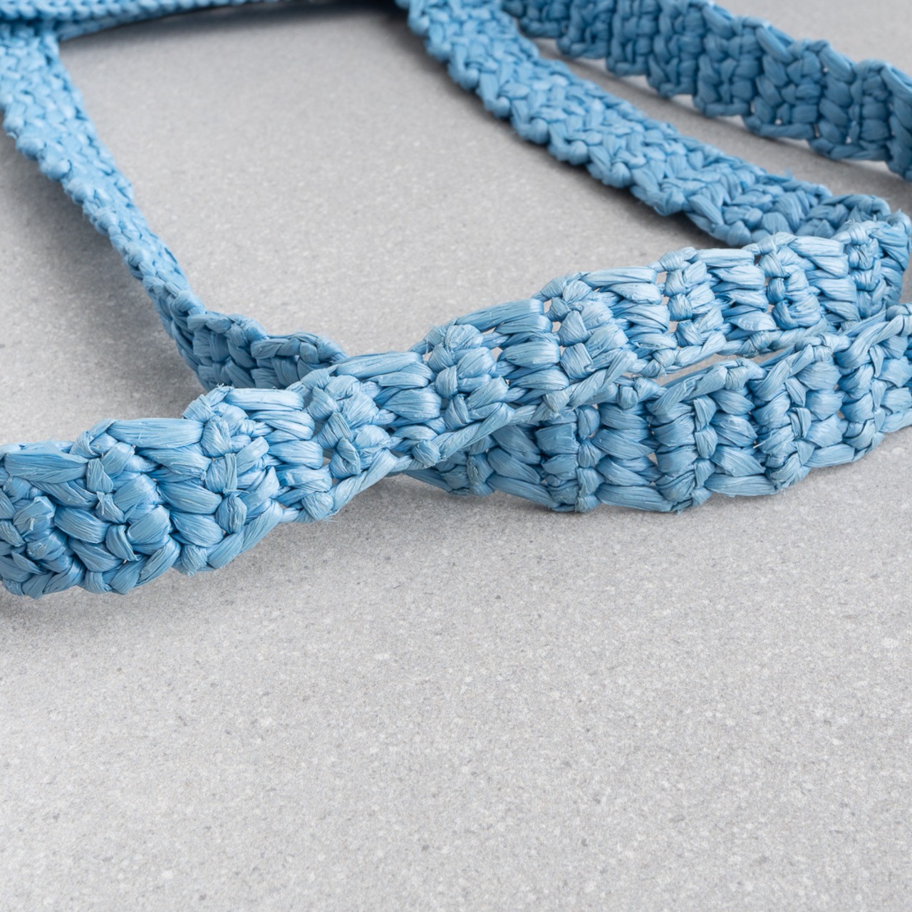 プラダ クロシェ トートバッグ ブルー ラフィア ブラック ロゴ