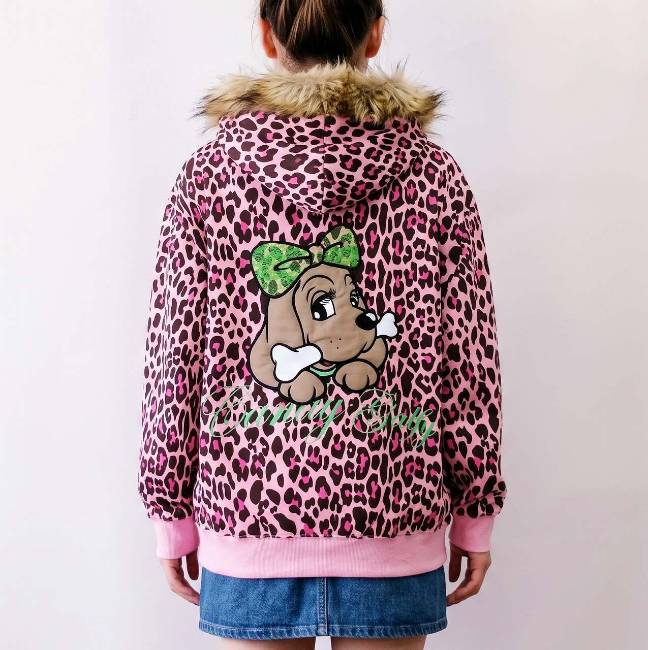 キャンディガルフィー パーカー L ピンク ヒョウ柄 ファー オーバー
