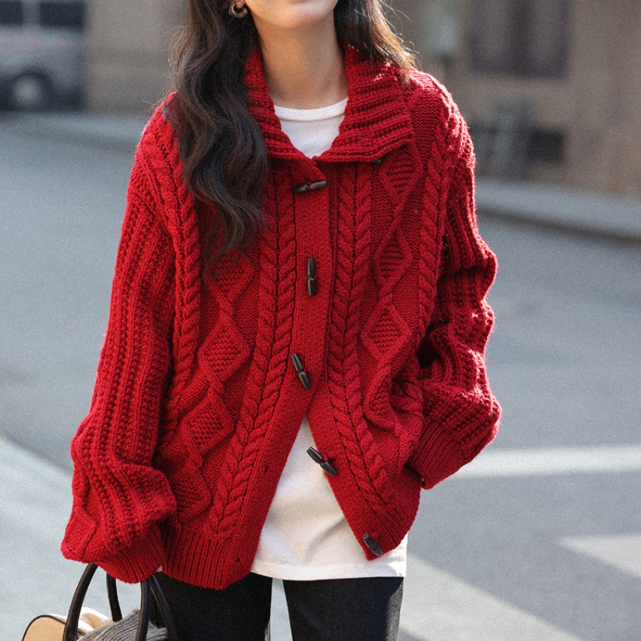 cable-knit cardigan　J00366
