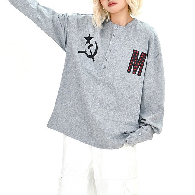 スターシンボルバックプリントヘンリーロンT 2col   R01678