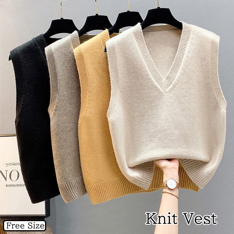 2022新作 レディース ニット ベスト プルオーバー Vネック 重ね着 レイヤード 大人 キレイめ カジュアル