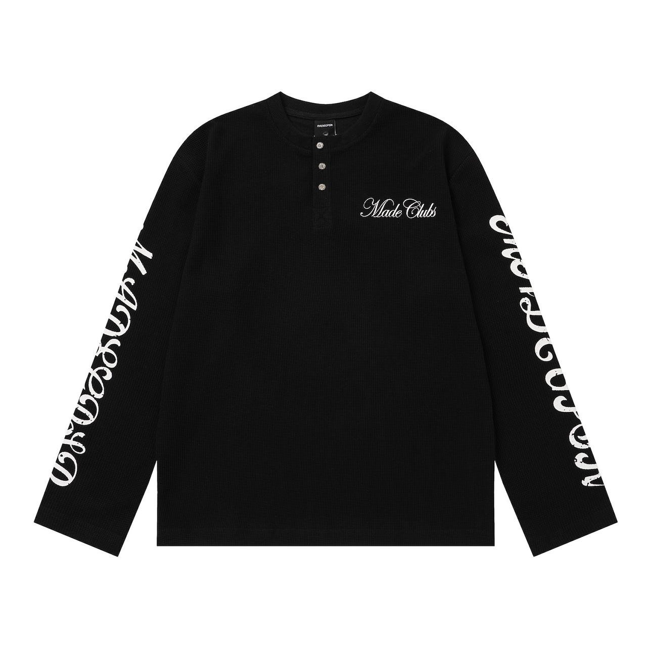 VINTAGE ストリート ダブルライオン ヘンリーネック ワッフルロングTシャツ T2292