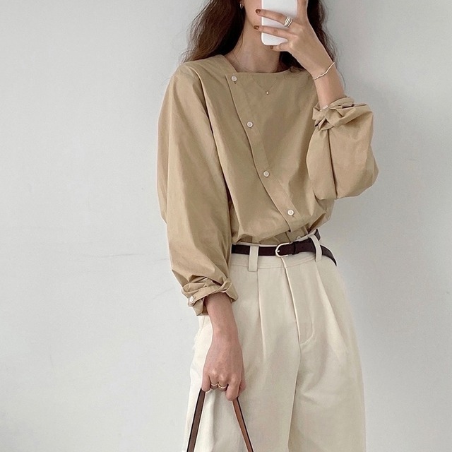 collarless asymmetric shirt