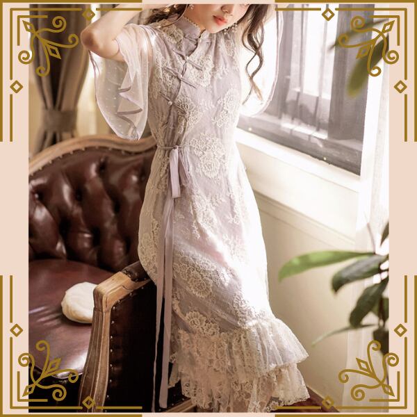 シアーレースチャイナドレス風ワンピース Trnd566 Re Tro