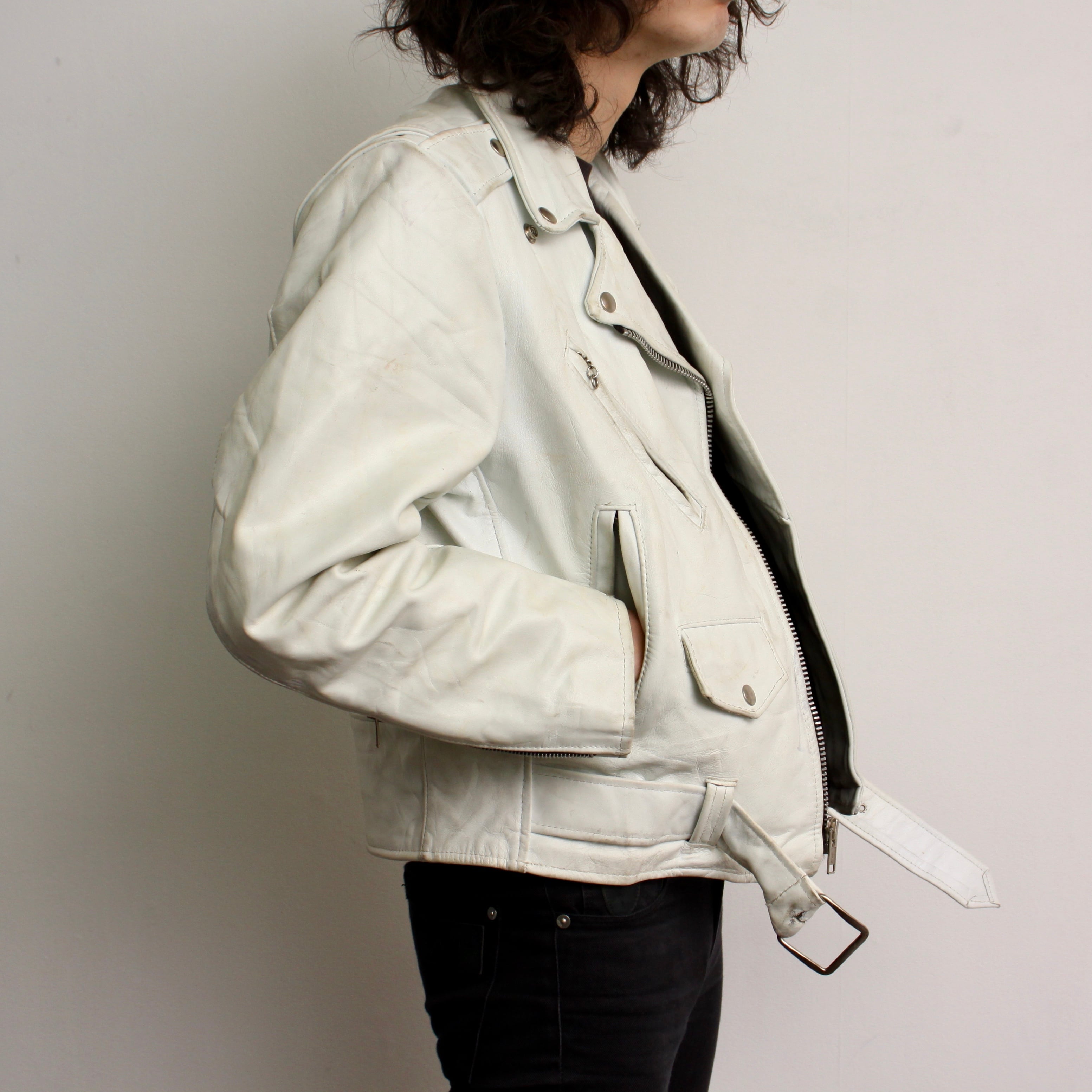 0289. 1980's white double riders jacket from Excelled 80s 80年代