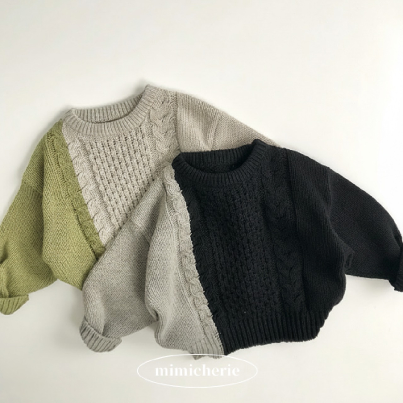 〈80-130size〉ツートンシンプルニットセーター - 1