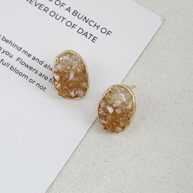 Crystal round pierced earrings＊M-215