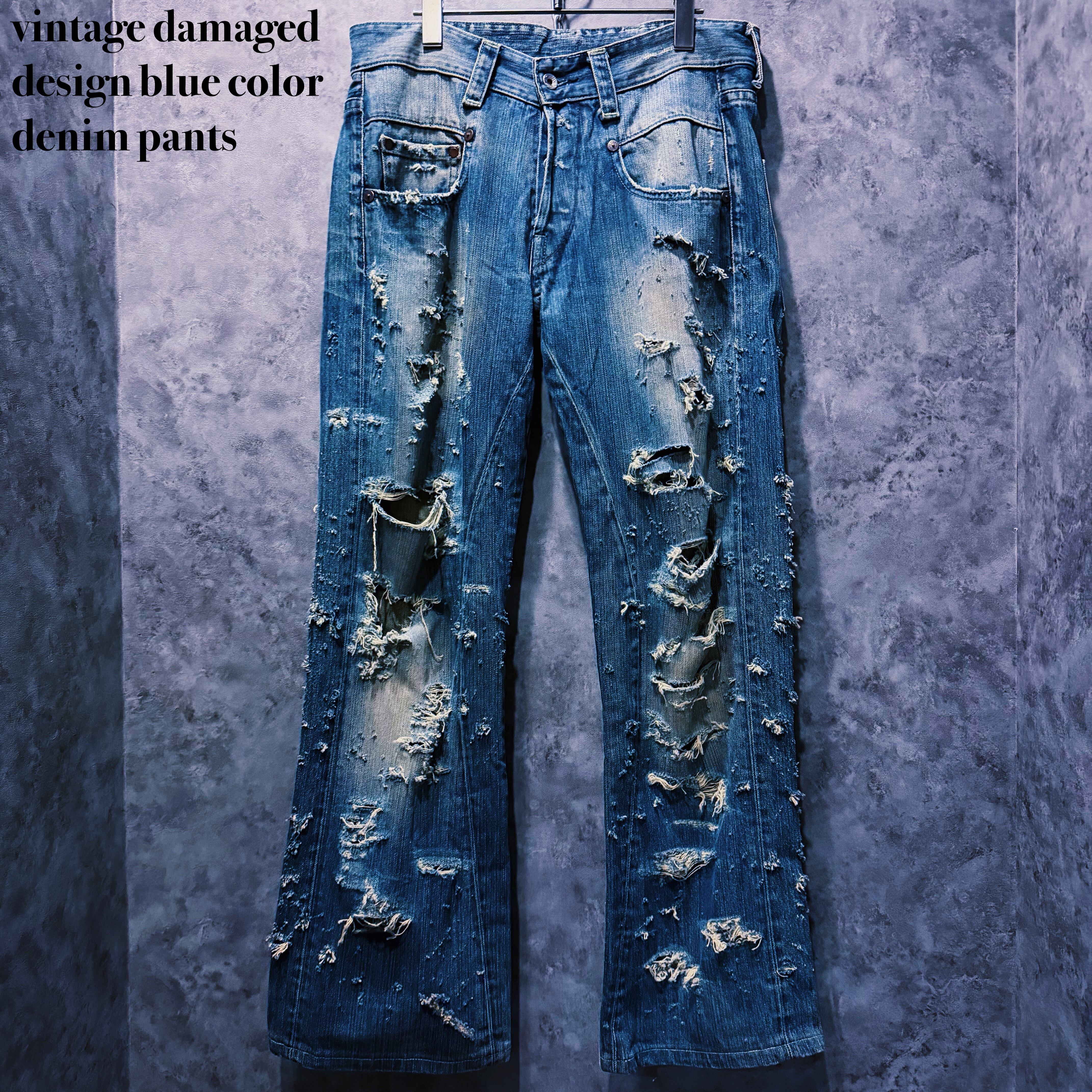 【doppio】vintage damaged design blue color denim pants