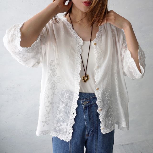 （Y52）シアーレースコットンブラウス