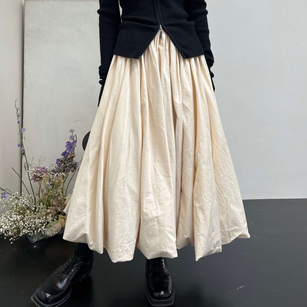 White Balloon Long Skirt / ホワイト バルーン ロングスカート