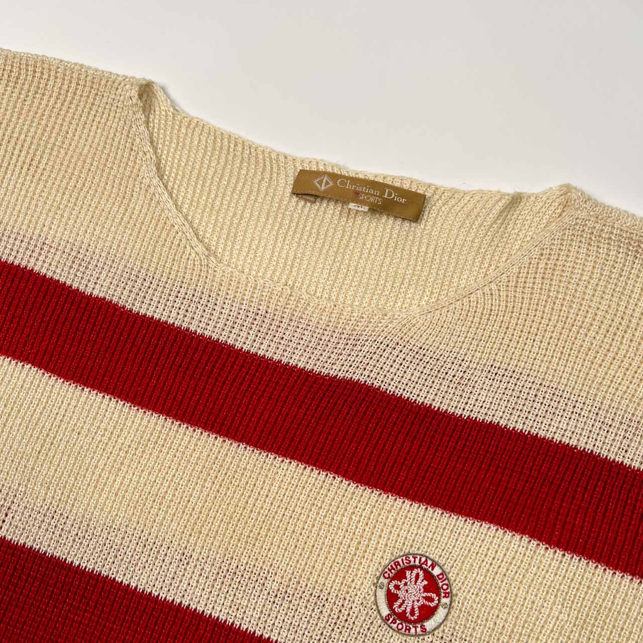 90s Christian Dior クリスチャンディオール ボーダー柄 半袖 リネン ニット セーター M /ビンテージ/麻100%/Y-TK03
