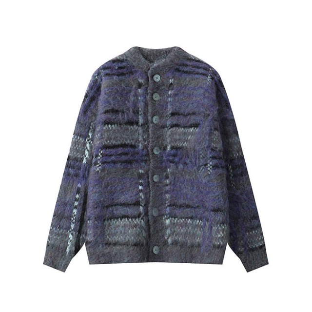 checked mohair knit cardigan　チェックモヘアニットカーディガン　J1462