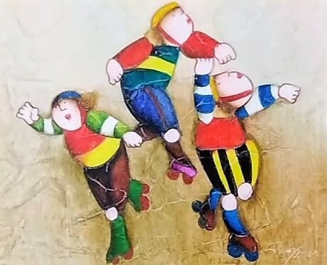 ジェイ・ロイバル　油絵 ジェイ・ロイバル「ローラースケート」 油絵 額縁外寸50.5x43.4x1.2