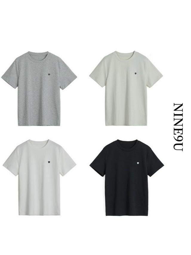 shell embroidery one-point t-shirt 4color【NINE7885】