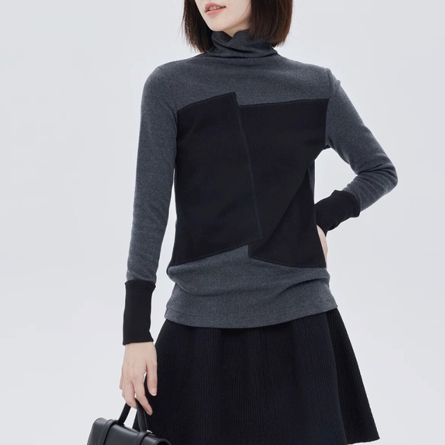 Asymmetric panel turtleneck top C1398