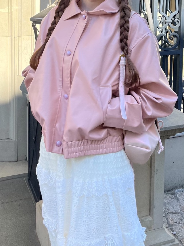 【Renonqle】pink leather jacket
