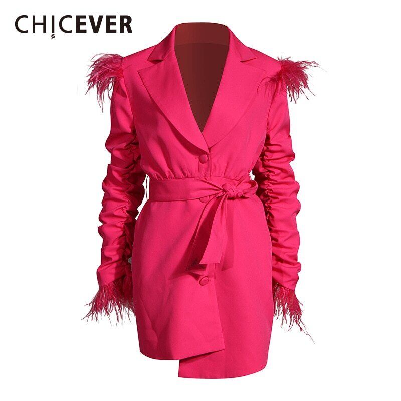 CHICEVER秋のブレザードレス女性ノッチ付き長袖ウエストレースアップ蝶結びパッチワークTelミニドレス2020 ロング リボン オータム 秋物 6base585234499898