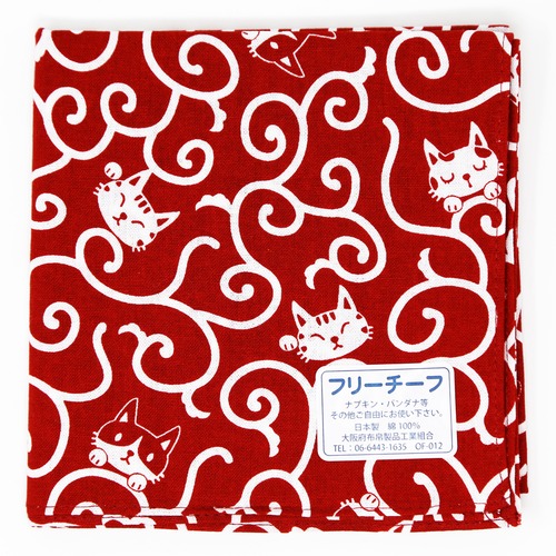 猫ナプキンバンダナ(ねこと唐草)赤