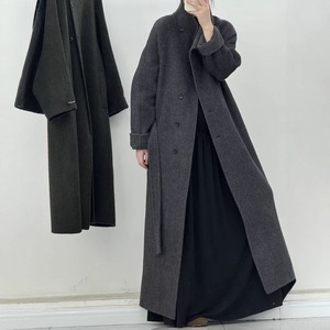 ELEGANT STAND COLLAR SINGLE BREAST MAXI WOOL COAT 4colors M-15460