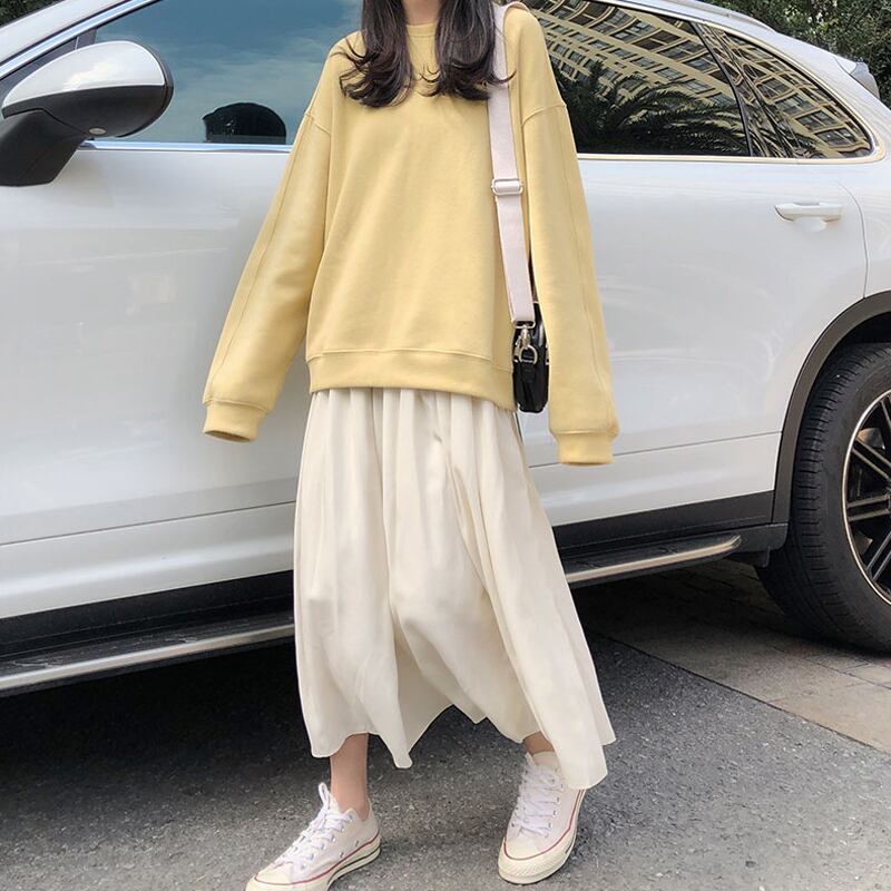 スプリングセーター ハイウェストスカート ロング 春物 試着室49912684604