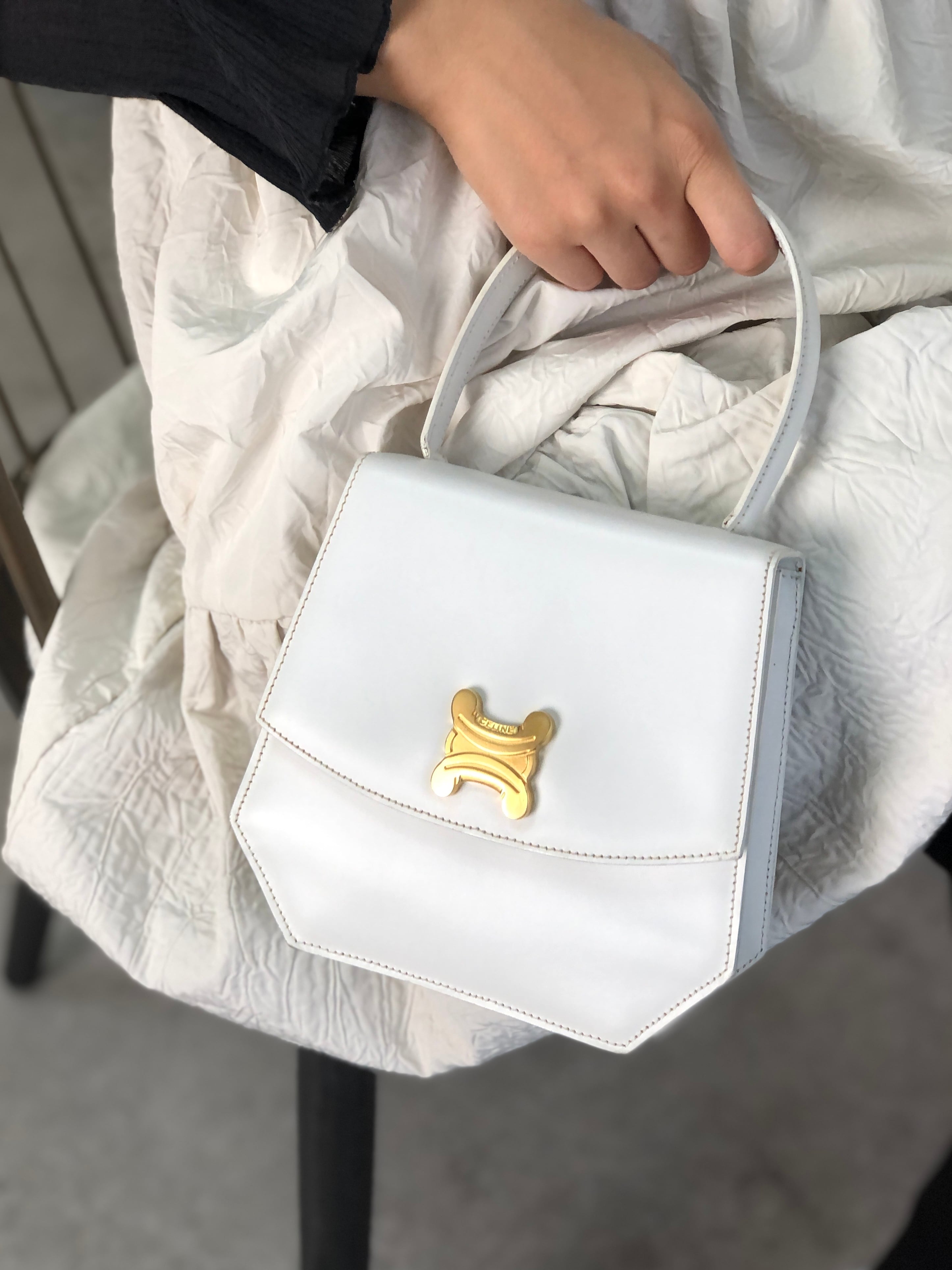 CELINE オールドセリーヌメタルロゴレザー2wayチェーンショルダーバッグ セリーヌ レザーショルダーバッグ ターンロック ゴールド金具 チェーン