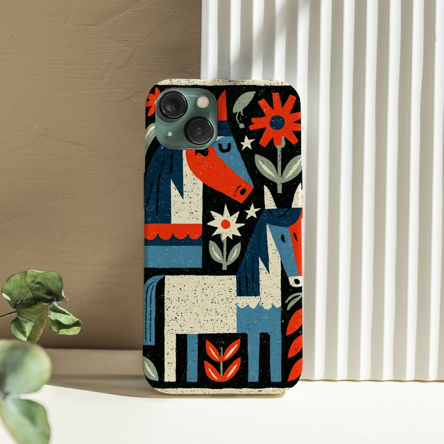 受注生産 iPhoneケース 白い猫と花の民芸パネル｜猫モチーフ FMSY023C