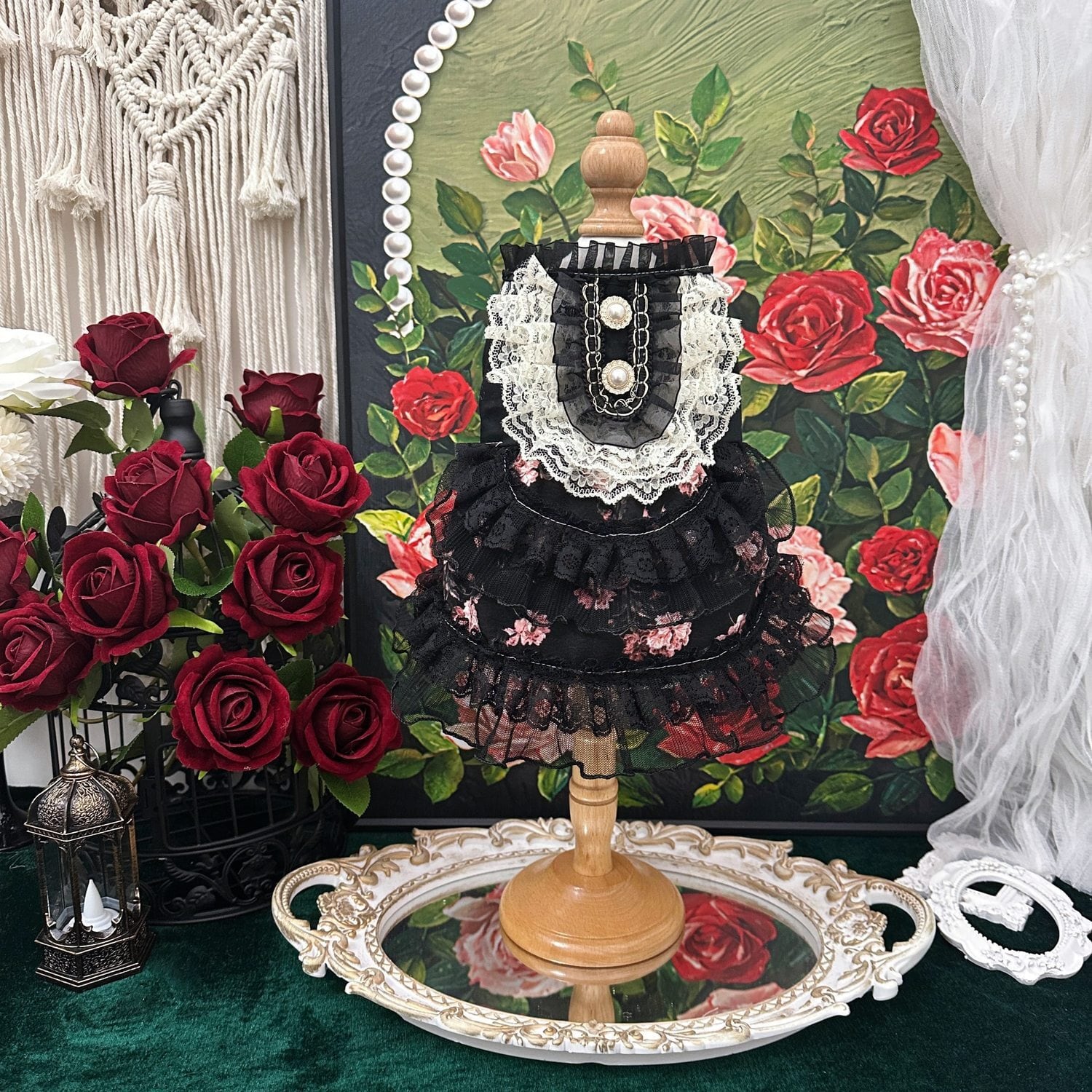 クラシカルブーケ・ブラックレースドレス 00802