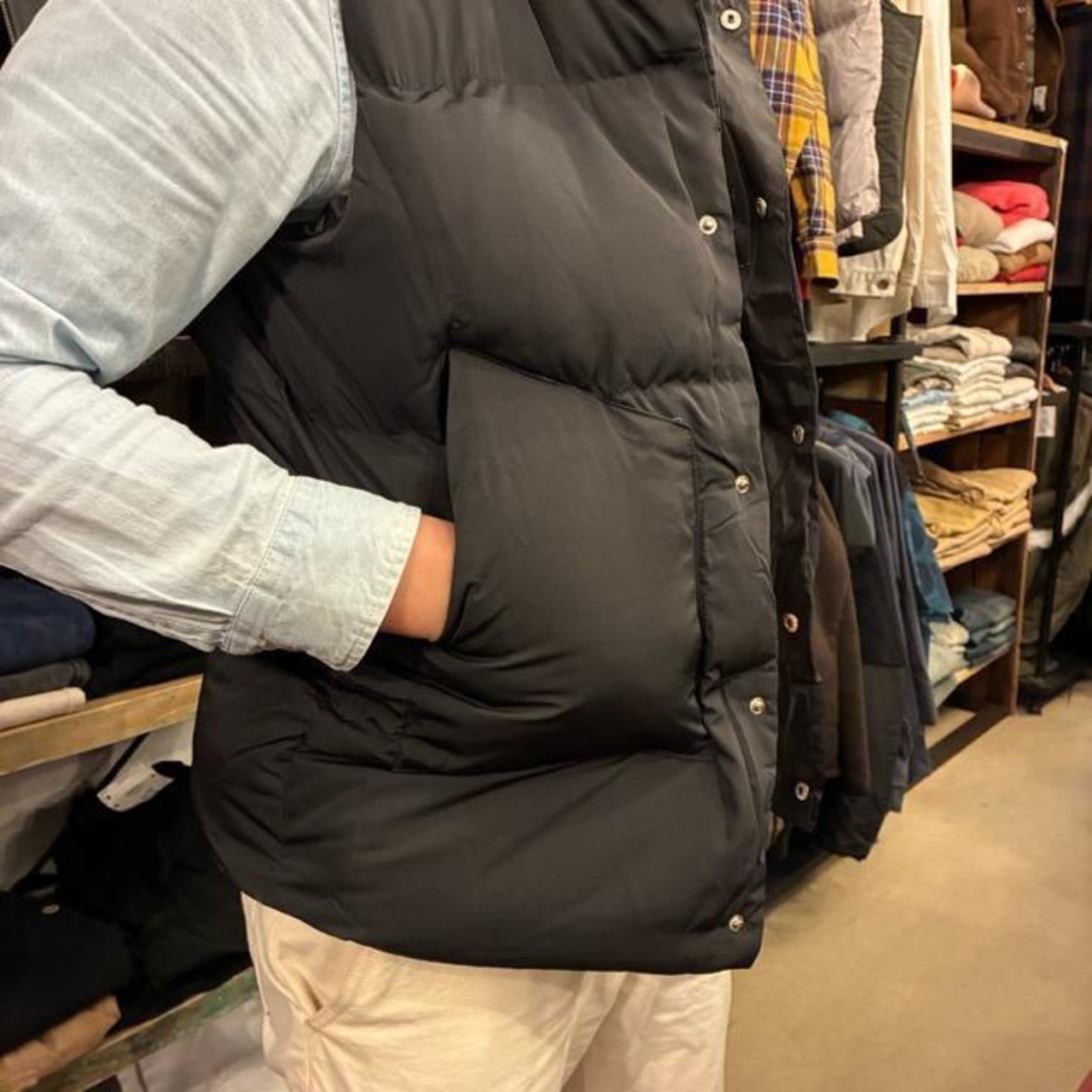 TOPANGA Men's Patch Button Hooded Vest Black Quilting with hood Outer