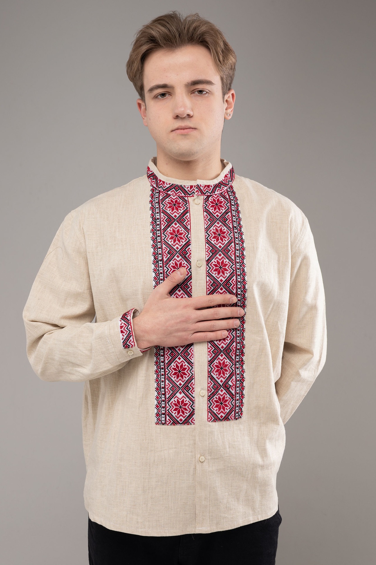 ウクライナ刺繍ヴィシヴァンカ　クロスステッチ手刺繍　XLサイズ　メンズ - 5