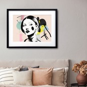 Festive｜女性のまなざしをくすみカラーで描くファッションイラストアートポスター｜北欧・モダン・ホテルライクに映える抽象インテリアA3ポスター