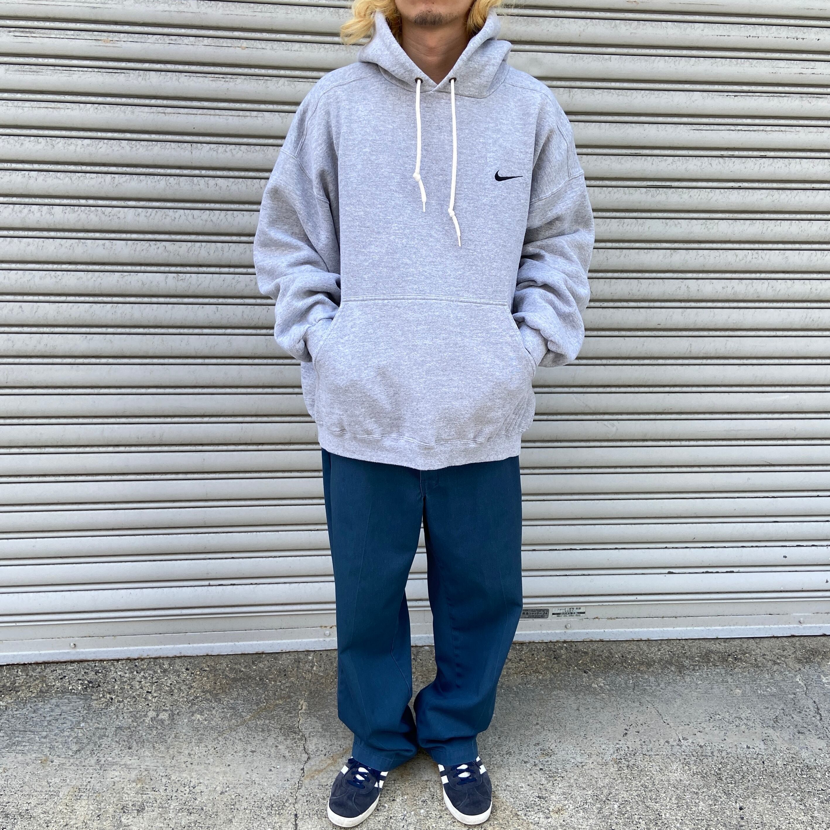 90s NIKE ワンポイントロゴスウェットパーカー フーディ グレー XL 