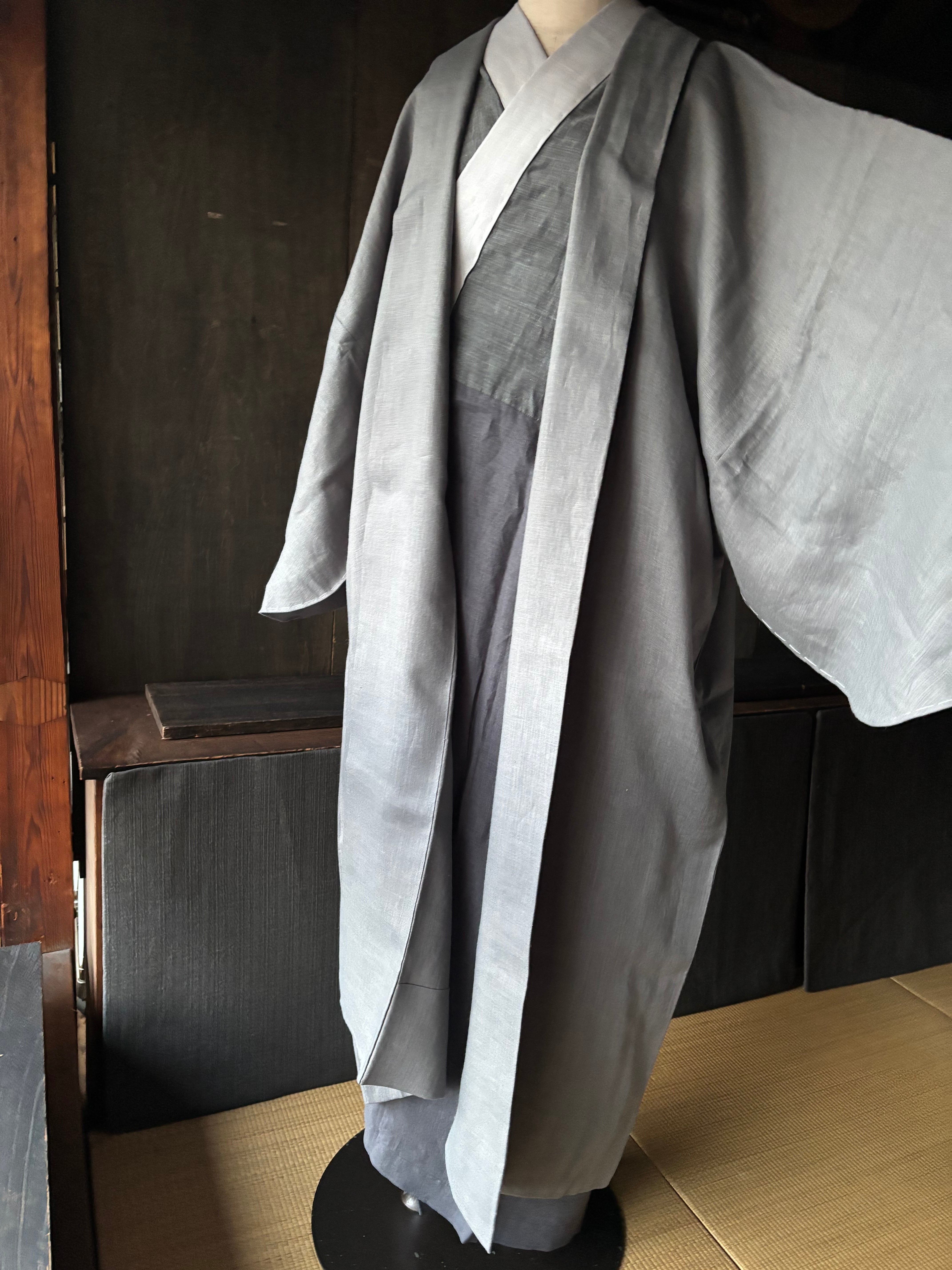 リネン羽織衿コート グレー