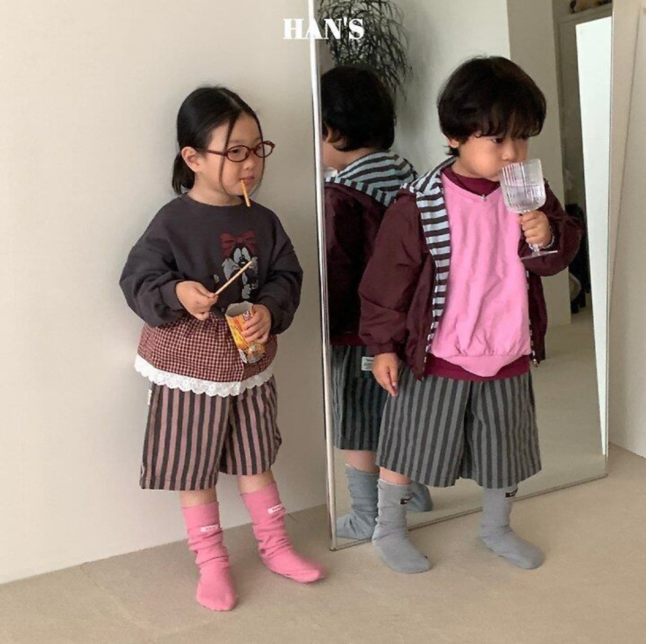 韓国子供服 / 26Autumn / 〖取寄〗Hans / ボーダー七分パンツ / キッズ服 / ジュニア服 *XS~JM*