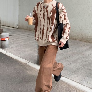 ストリートカラーコントラストルーズニット　1076