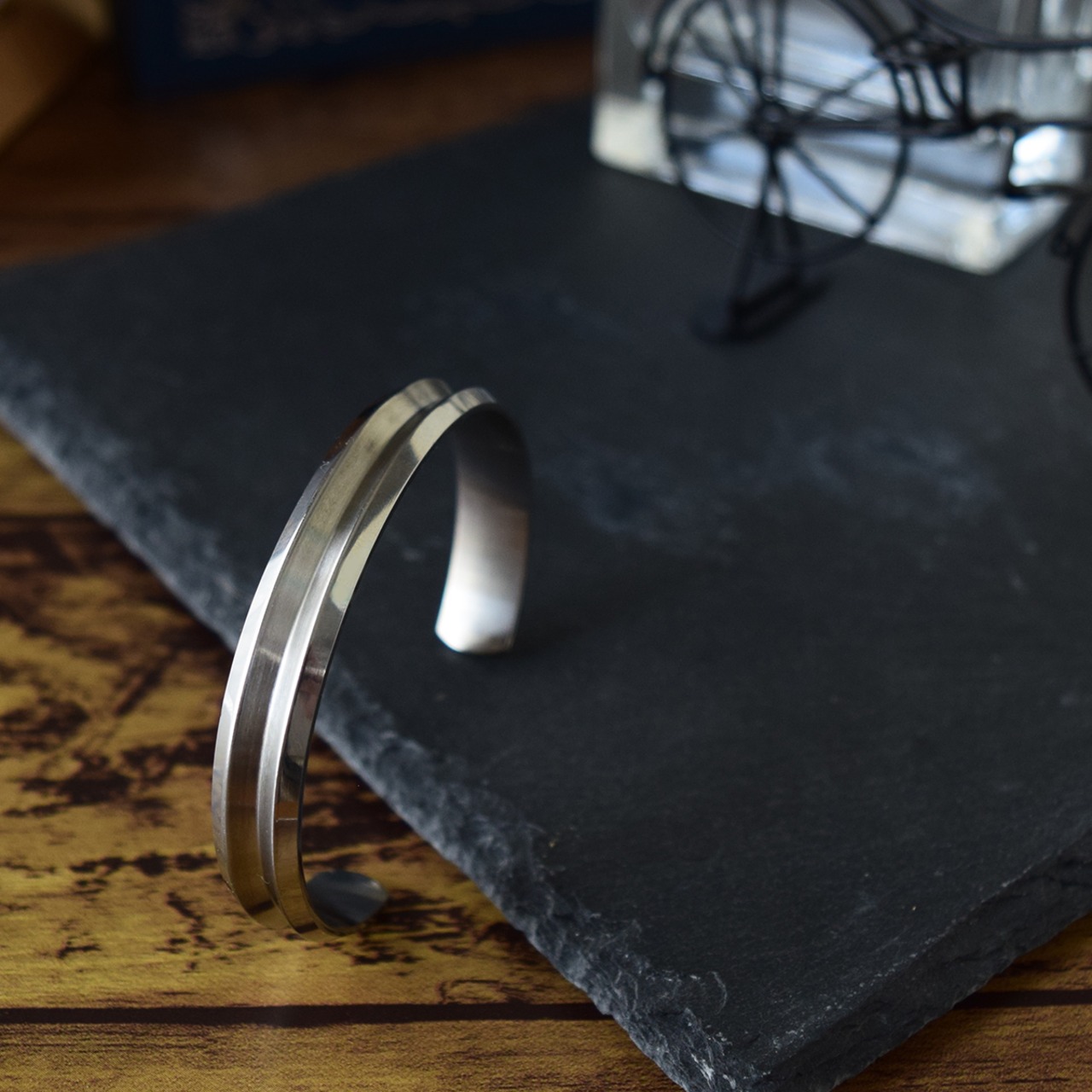 ステンレスダブルソリッドラインバングルシルバー