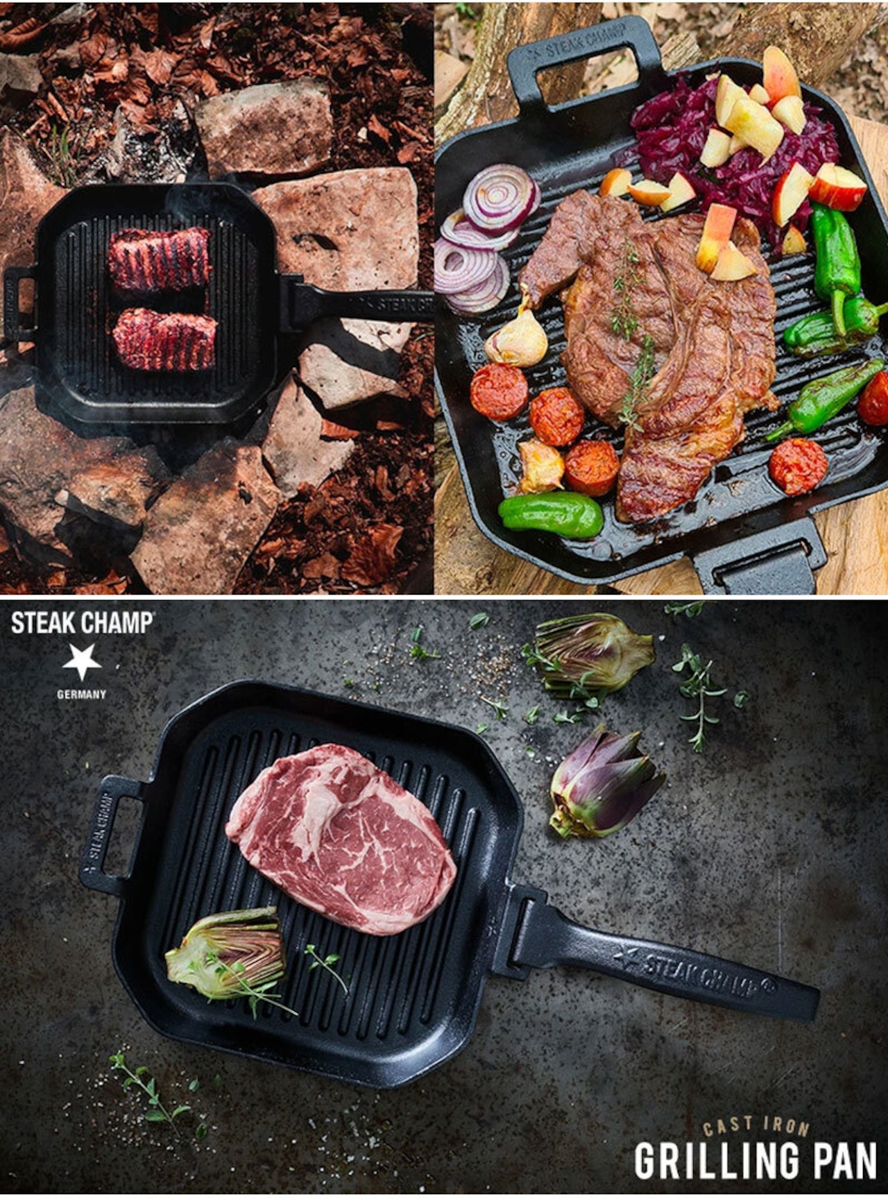 steakchamp ステーキチャンプ グリルパン 26cm フライパン キャンプ スキレット IH対応 持ち運び コンパクト アウトドア 用品 グッズ バーベキュー